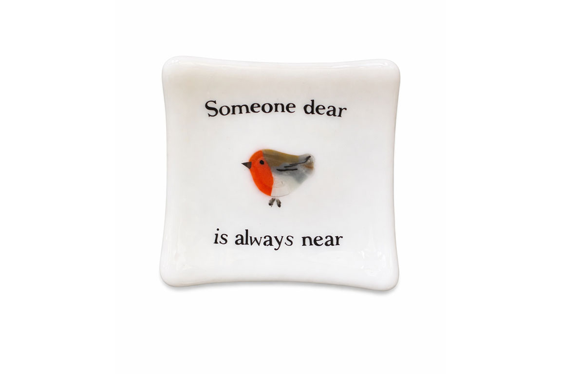 Robin trinket dish fused glass keepsake